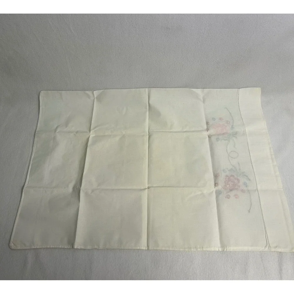 Vintage Cottagecore Standard Cream‎ Floral Hand Embroidered Pillow Case 25Set